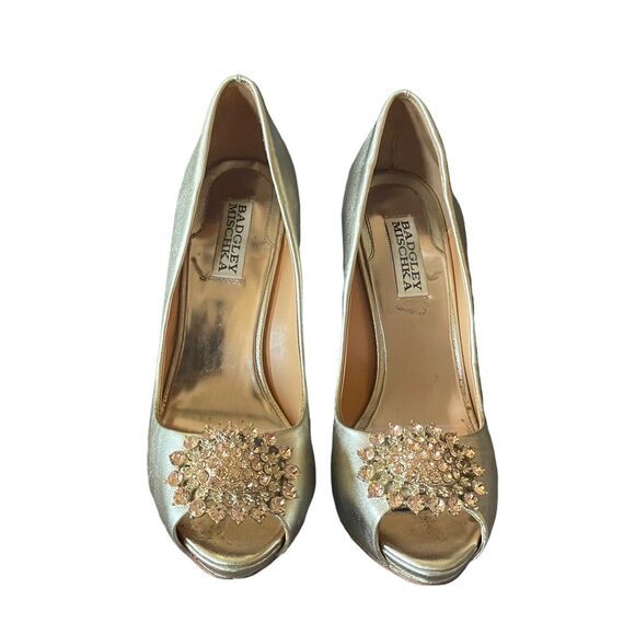 badgley mischka lissa jeweled peep toe heels Size 7.5 - Picture 2 of 9
